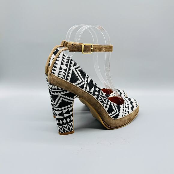 Schuler & Sons Shoes Womens 7.5 Black White Geometric Chunky Heels Anthropologie - Picture 9 of 12